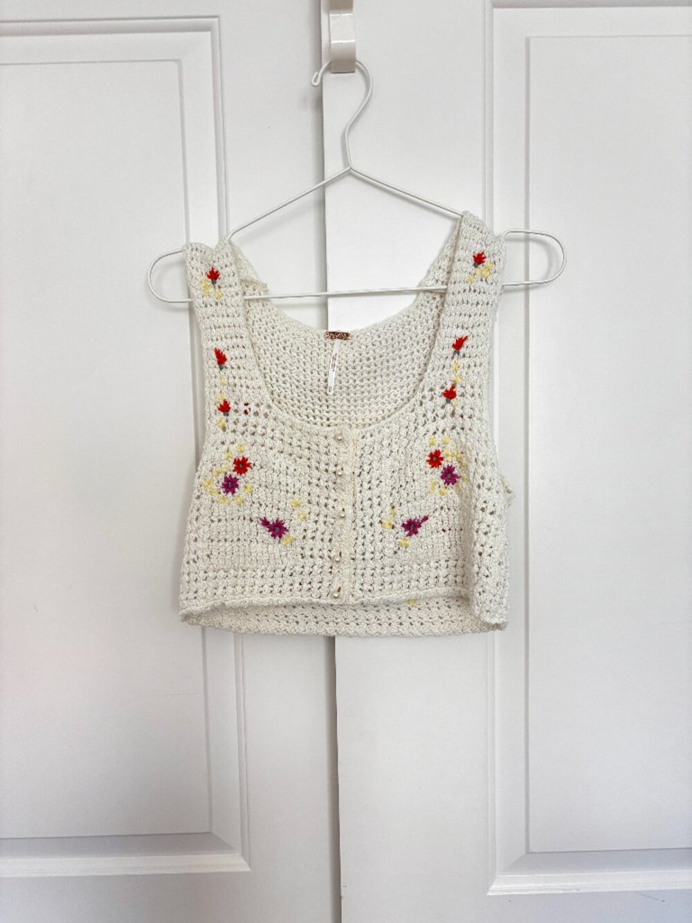 Free people Cotton Crochet Vest Embroidered Flowers, XS